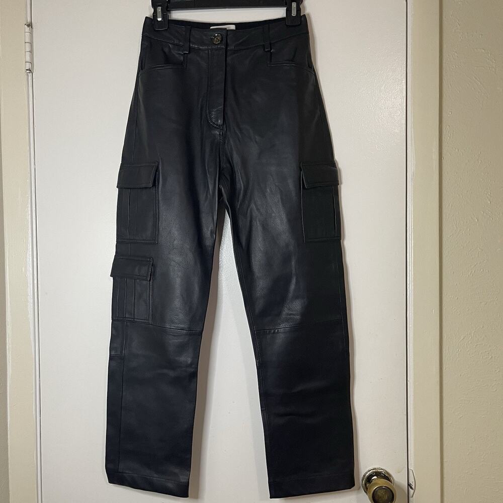 NWOT BLDWN Black Genuine Leather Straight Leg Pants with utility pockets size 0